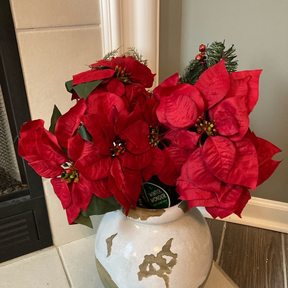 2 Red Holiday Poinsettia Stems